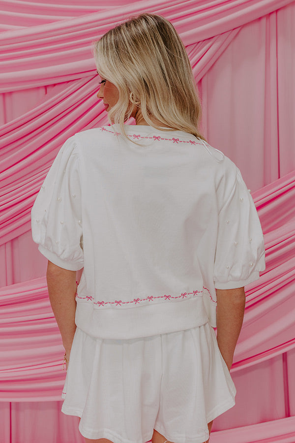 Bows And Kisses Pearl Embellished Top in White Image - 5