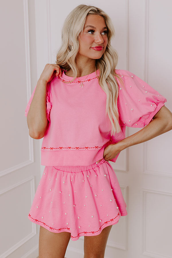 Bows And Kisses Pearl Embellished Top in Pink Image - 1