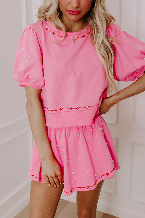 Bows And Kisses Pearl Embellished Top in Pink Image - 3