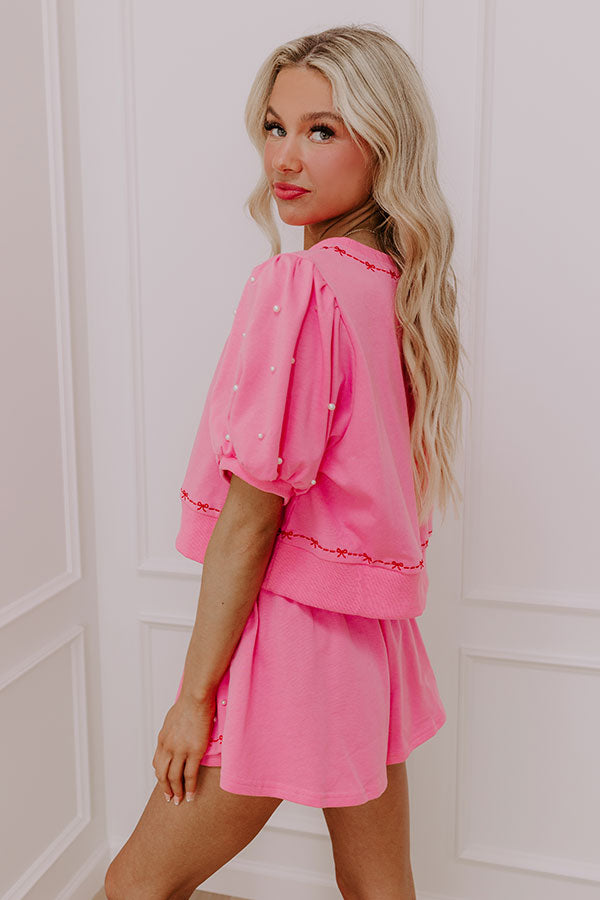 Bows And Kisses Pearl Embellished Top in Pink Image - 4
