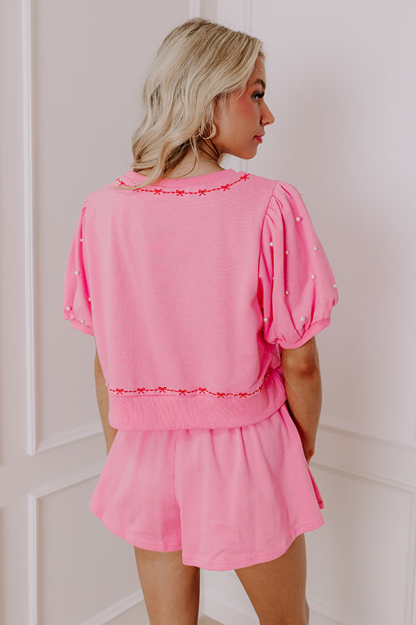 Bows And Kisses Pearl Embellished Top in Pink Image - 5