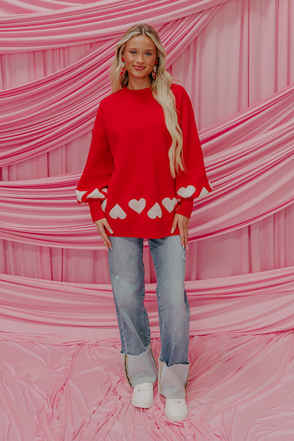 Open Heart Knit Sweater in Red Image - 5