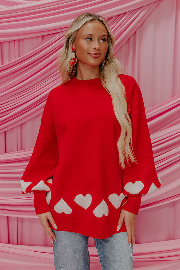 Open Heart Knit Sweater in Red Image - 2