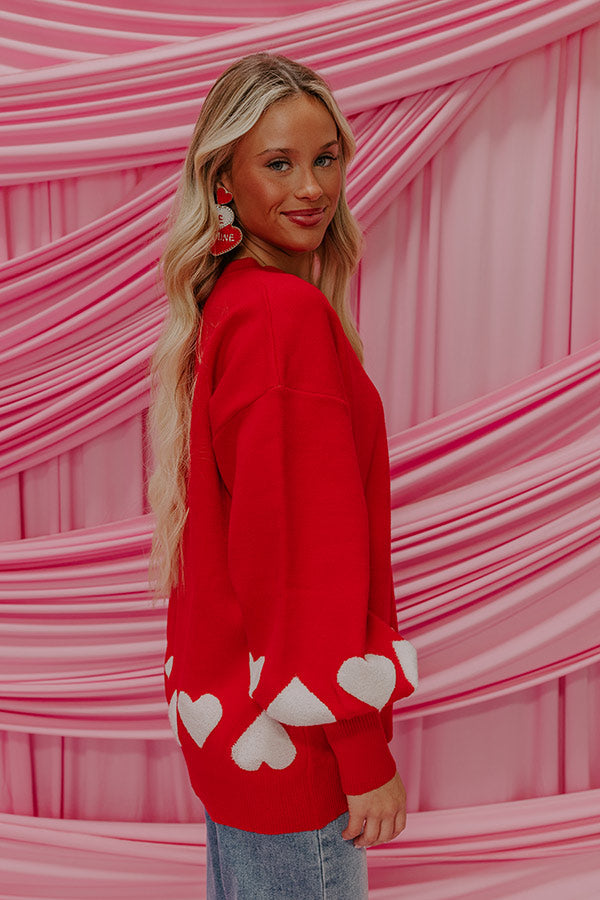 Open Heart Knit Sweater in Red Image - 3