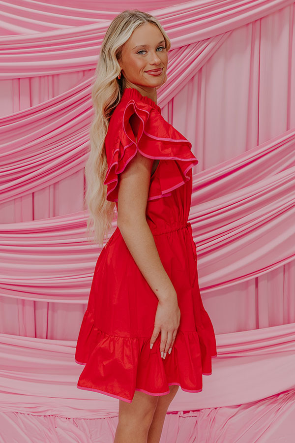Red Wine Sippin' Ruffle Mini Dress Image - 3