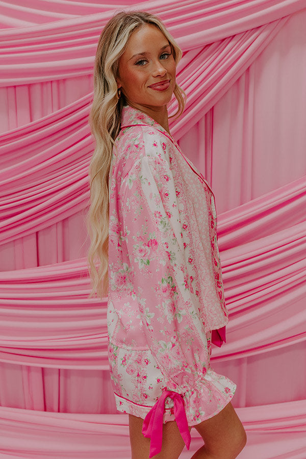Paris Mornings Satin Floral Pajama Top Image - 5