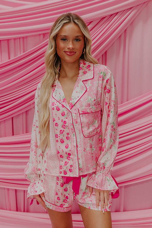 Paris Mornings Satin Floral Pajama Top Image - 3