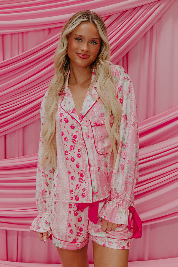 Paris Mornings Satin Floral Pajama Top Image - 1