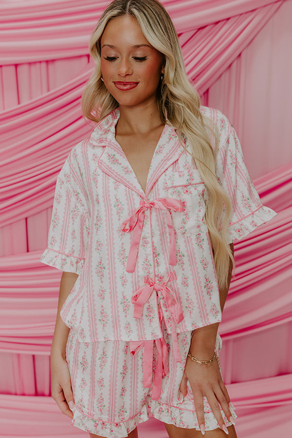 Cozy Tea Time Floral Satin Pajama Top in Pink Image - 2