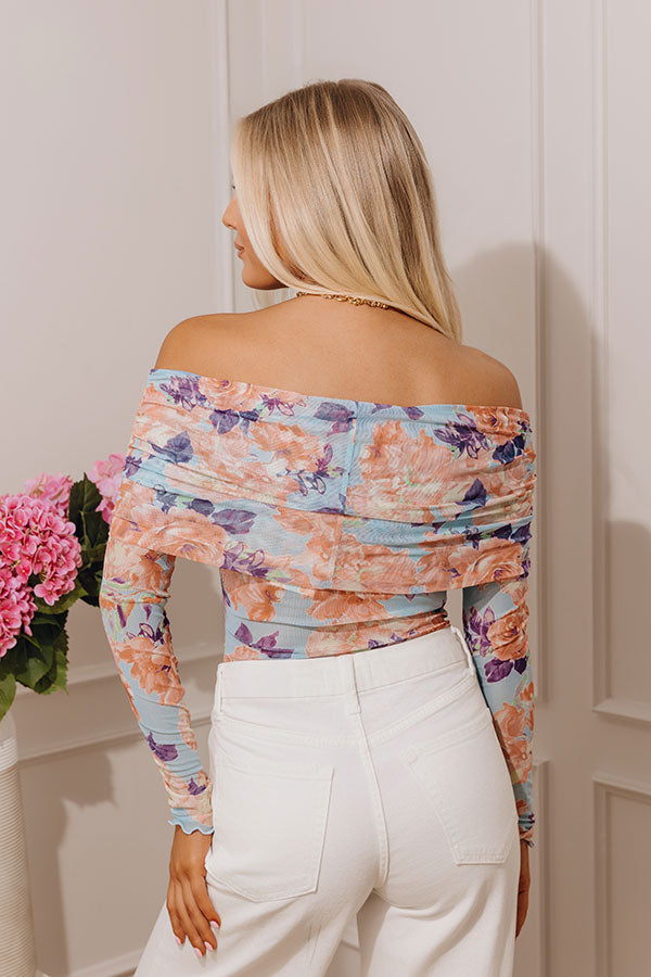 Garden Party Mesh Bodysuit in Sky Blue Image - 3
