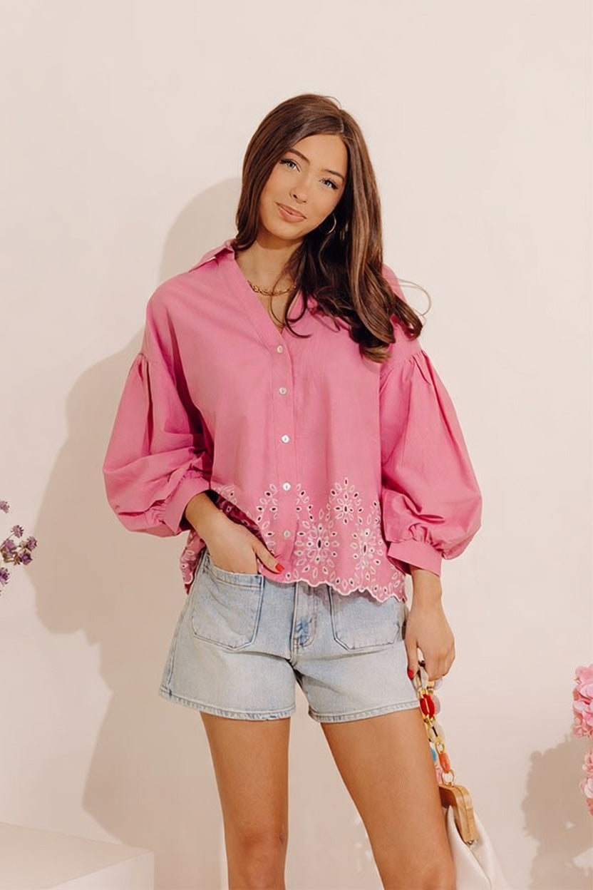 Kind Gesture Eyelet Top in Blush Image - 3