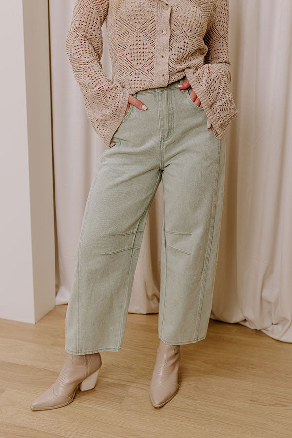 The Cristy High Waist Wide Leg Jean in Light Sage Image - 2