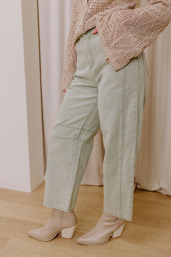 The Cristy High Waist Wide Leg Jean in Light Sage Image - 3