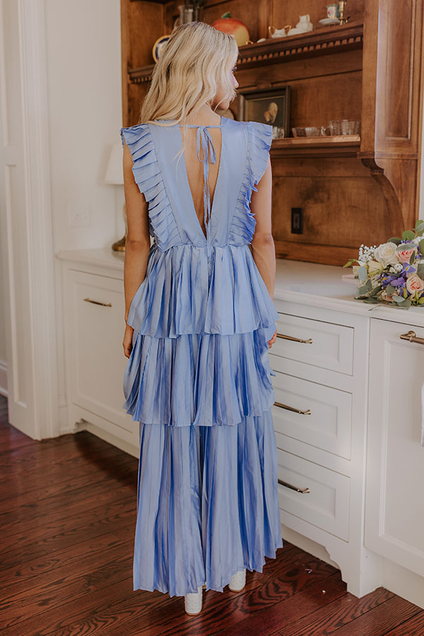 Seeking Champagne Pleated Maxi Dress In Sky Blue Image - 4