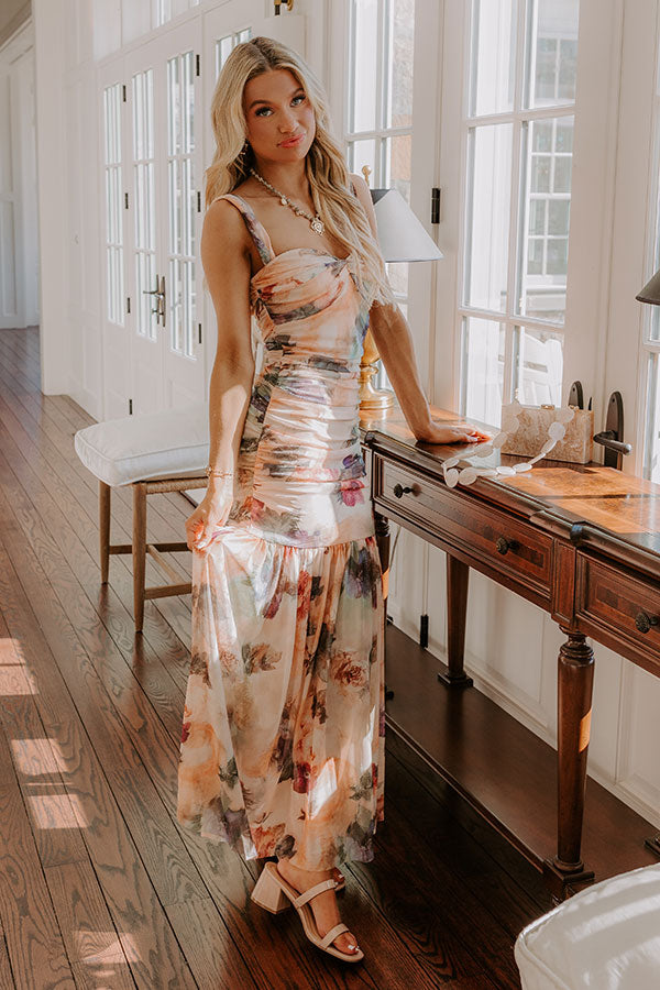 Gala Ready Floral Ruched Maxi Dress Image - 2