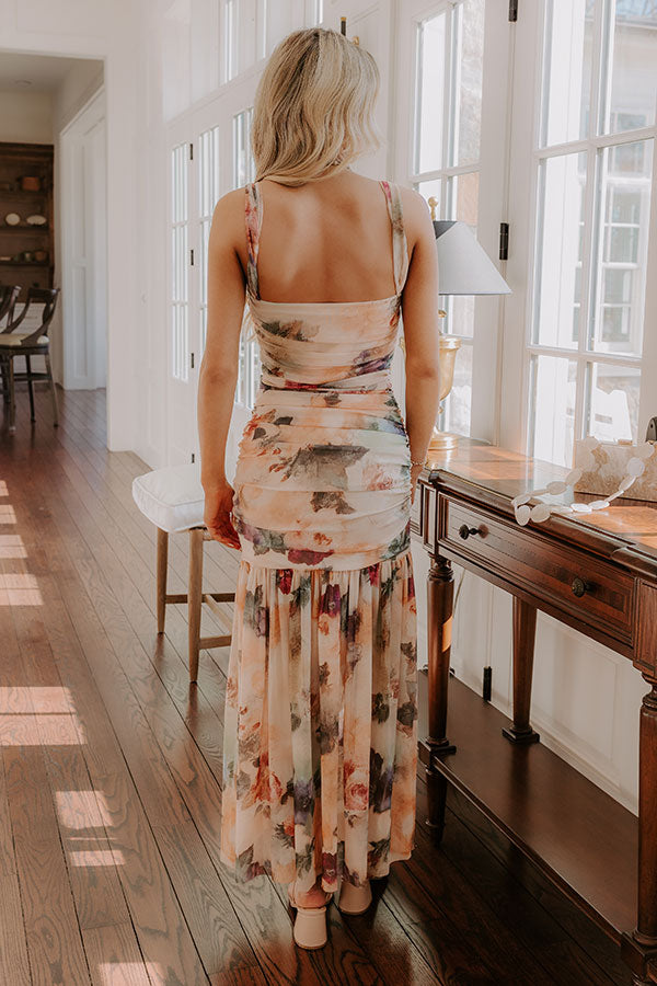 Gala Ready Floral Ruched Maxi Dress Image - 3