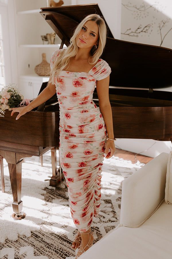 Lost In Love Floral Ruched Midi Dress Image - 1