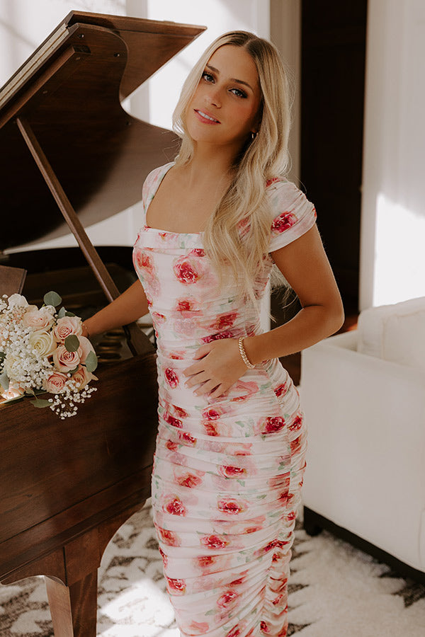 Lost In Love Floral Ruched Midi Dress Image - 4