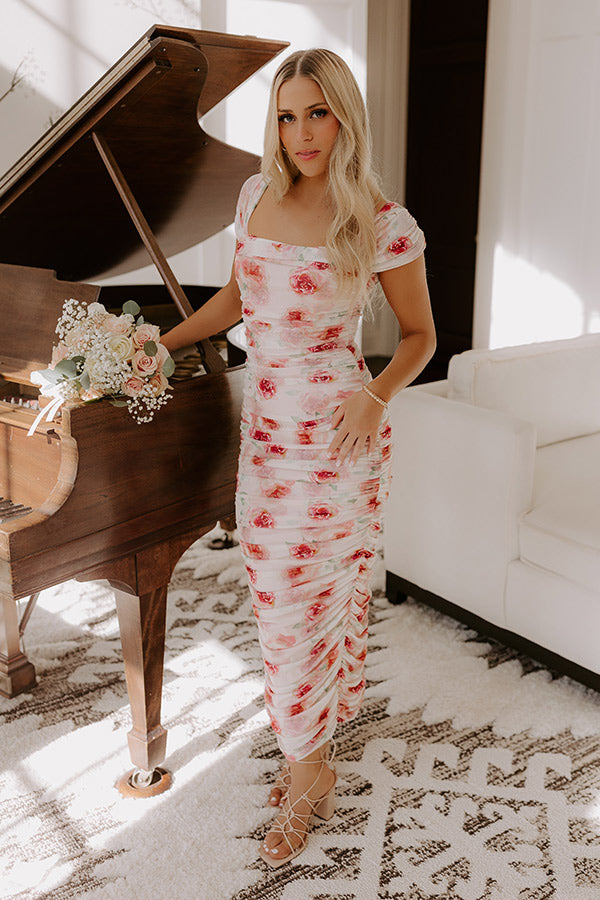 Lost In Love Floral Ruched Midi Dress Image - 5