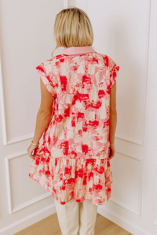Artistic Flow Button Down Mini Dress in Scarlet Image - 3