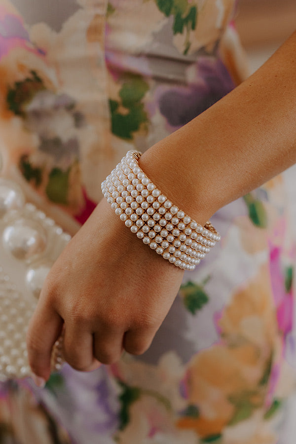 Love Story Pearl Embellished Stretch Bracelet Image - 2