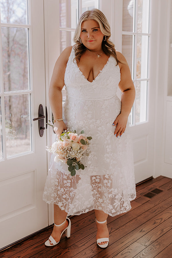 Romantic Moment Embroidered Midi Dress in White Curves Image - 2