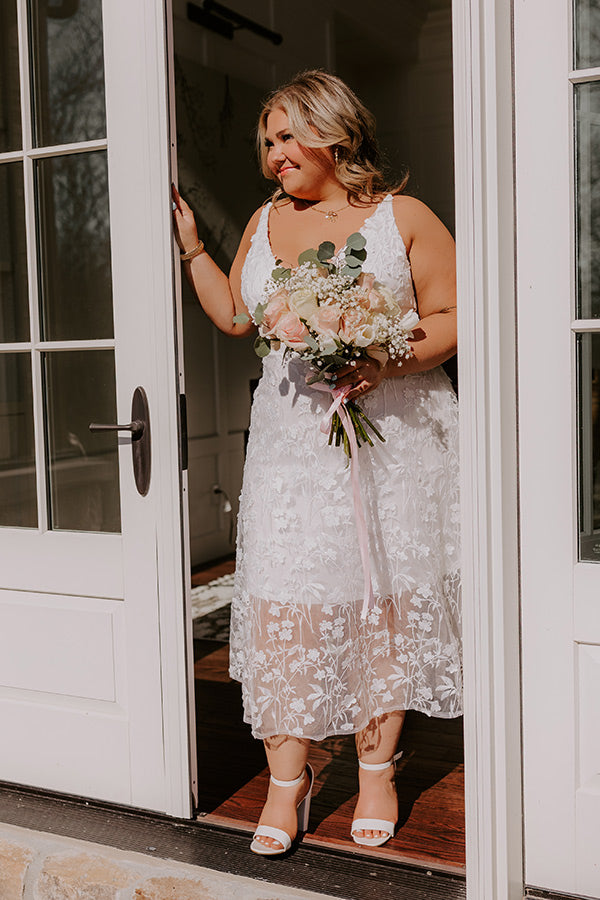 Romantic Moment Embroidered Midi Dress in White Curves Image - 1