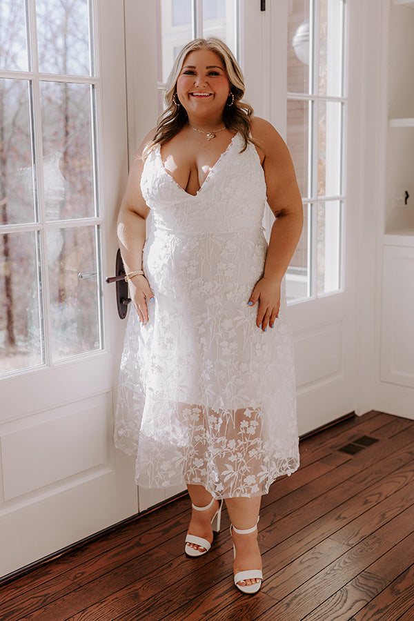 Romantic Moment Embroidered Midi Dress in White Curves Image - 4