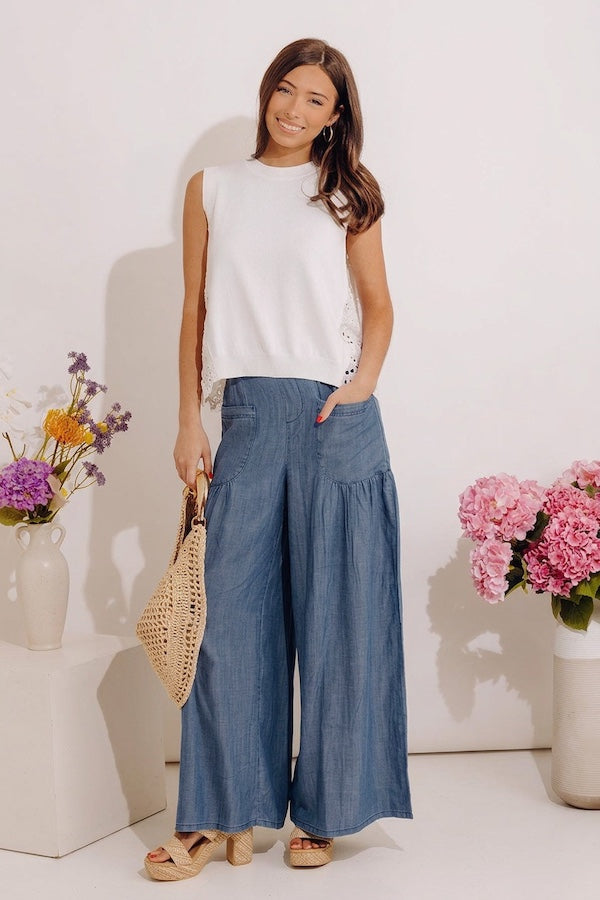 The Vivienne High Waist Wide Leg Chambray Pants Image - 2