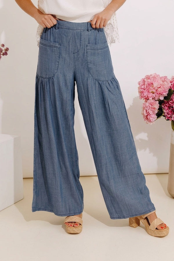 The Vivienne High Waist Wide Leg Chambray Pants Image - 3