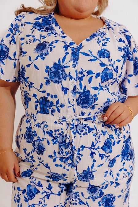 Life In Full Bloom Floral Romper in Royal Blue Curves Image - 5