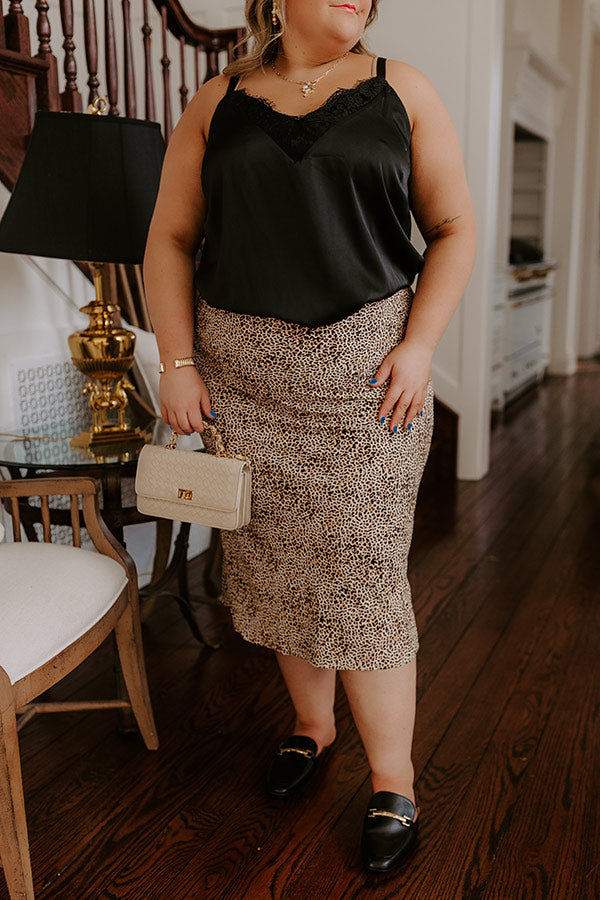 The Caitlyn High Waist Leopard Midi Skirt in Brown Curves Image - 4