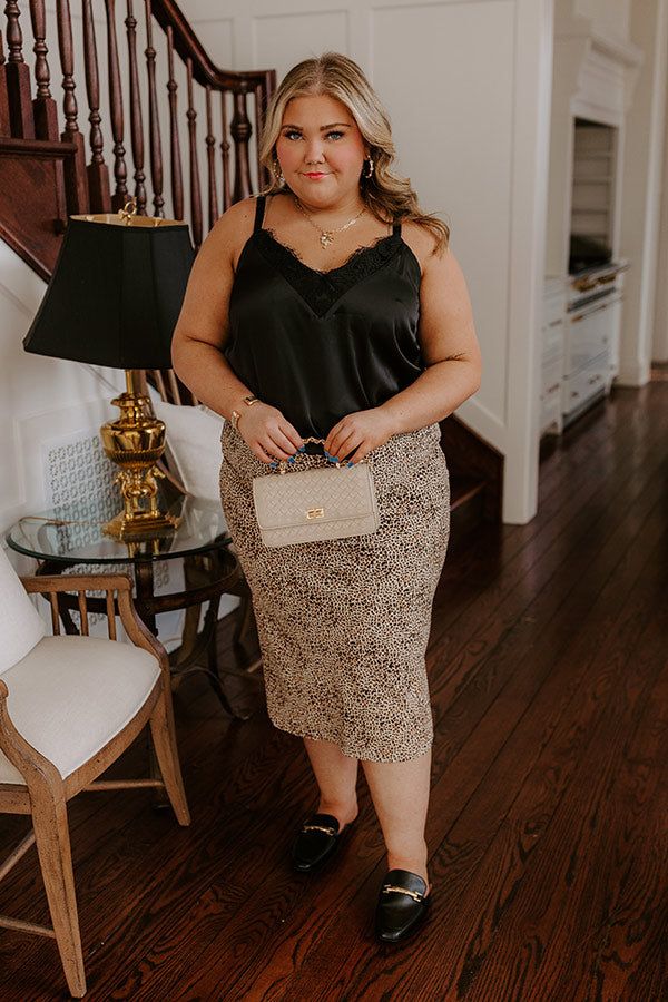 The Caitlyn High Waist Leopard Midi Skirt in Brown Curves Image - 3