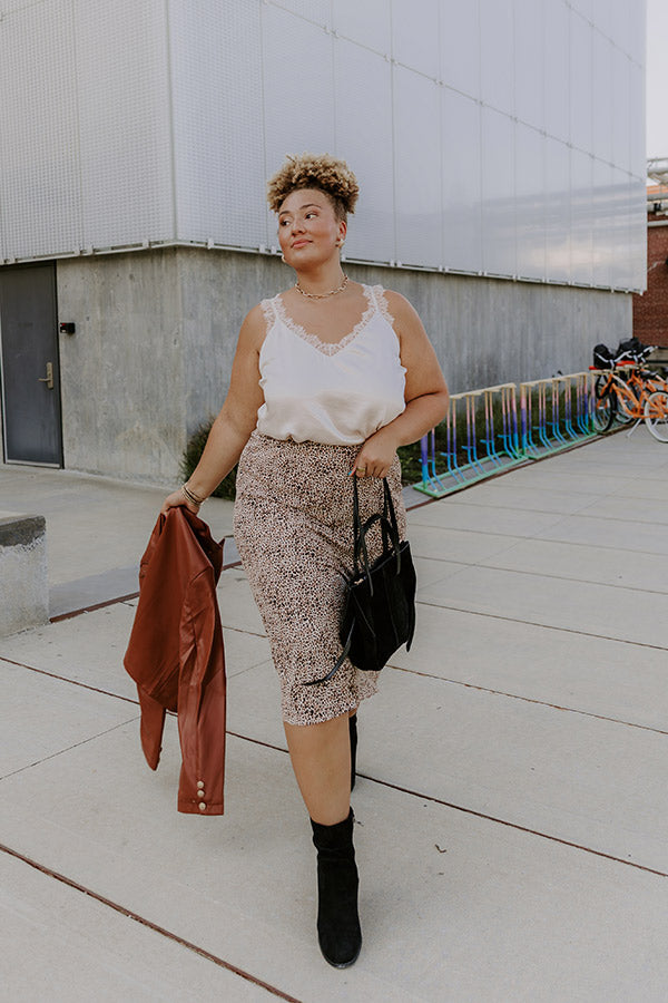 The Caitlyn High Waist Leopard Midi Skirt in Brown Curves Image - 2