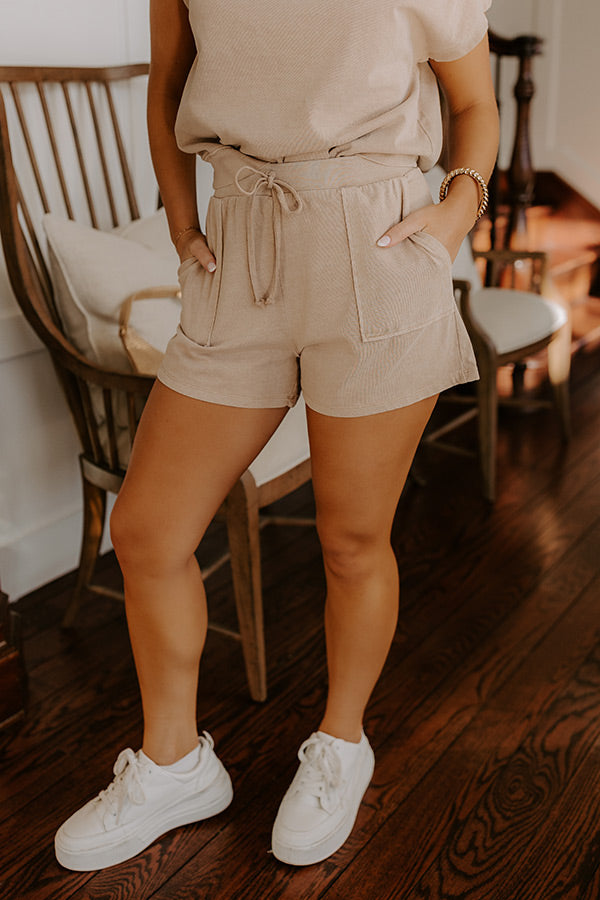 Casual Convo High Waist Vintage Wash Shorts in Iced Latte Image - 2