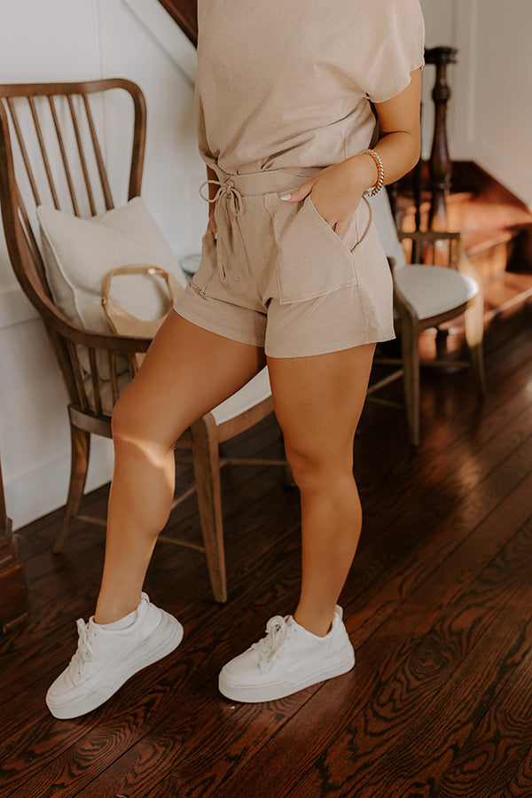 Casual Convo High Waist Vintage Wash Shorts in Iced Latte Image - 5