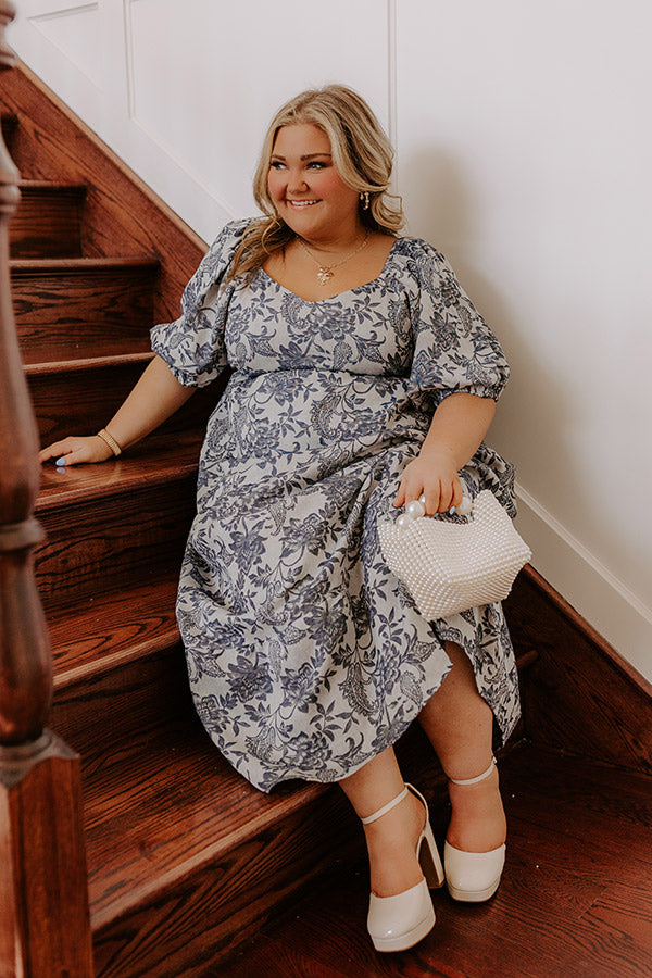 Wisteria Wonder Floral Jacquard Midi Dress Curves Image - 1