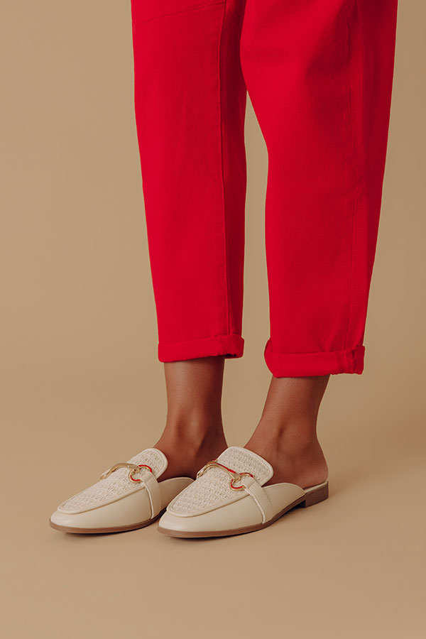 The Hannah Faux Leather Mule Loafer in Cream Image - 1