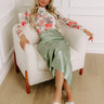 The Tiffany High Waist Satin Midi Skirt in Sage Image - 1