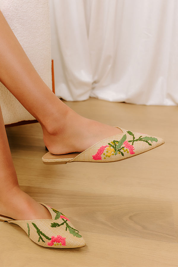 The Hazel Raffia Embroidered Flats Image - 3