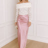 The Tiffany High Waist Satin Midi Skirt in Pink Image - 1