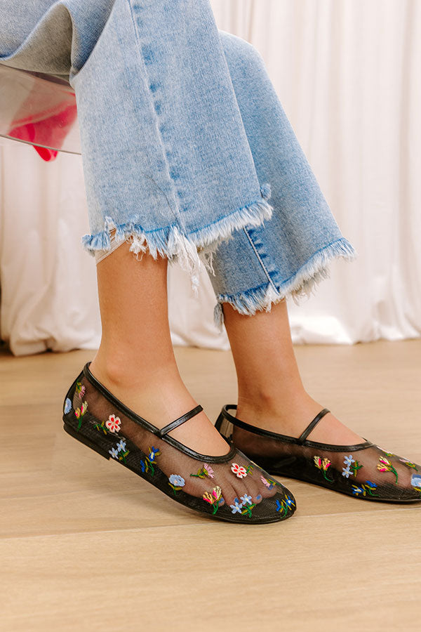 The Violet Mesh Embroidered Flats in Black Image - 2