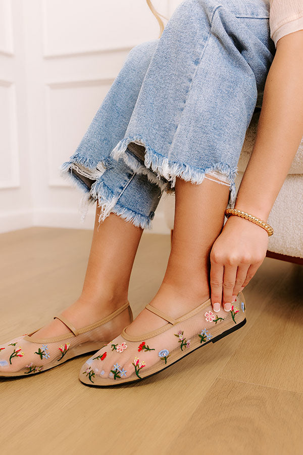 The Violet Mesh Embroidered Flats in Natural Image - 1