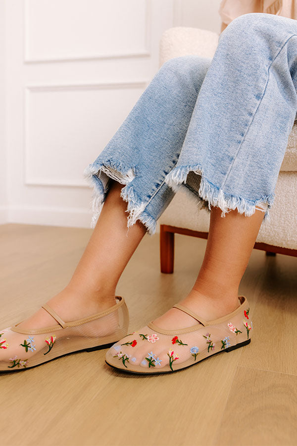 The Violet Mesh Embroidered Flats in Natural Image - 3