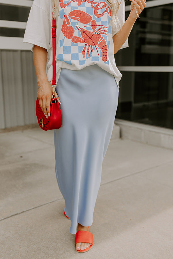 The Tiffany High Waist Satin Midi Skirt in Sky Blue Image - 2
