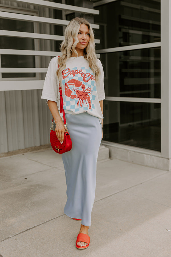 The Tiffany High Waist Satin Midi Skirt in Sky Blue Image - 1
