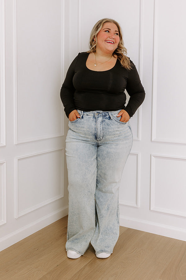 JUDY BLUE Vera High Waist Wide Leg Acid Wash Jean Curves