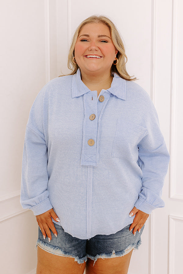 Chic Harvest Knit Henley Top in Sky Blue Curves Image - 2