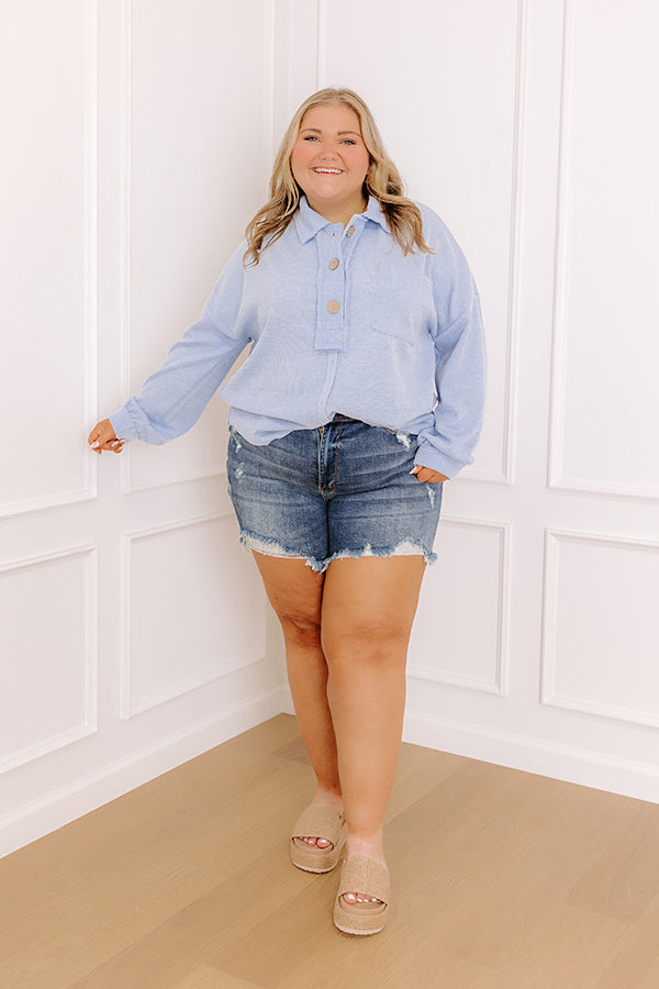 Chic Harvest Knit Henley Top in Sky Blue Curves Image - 3