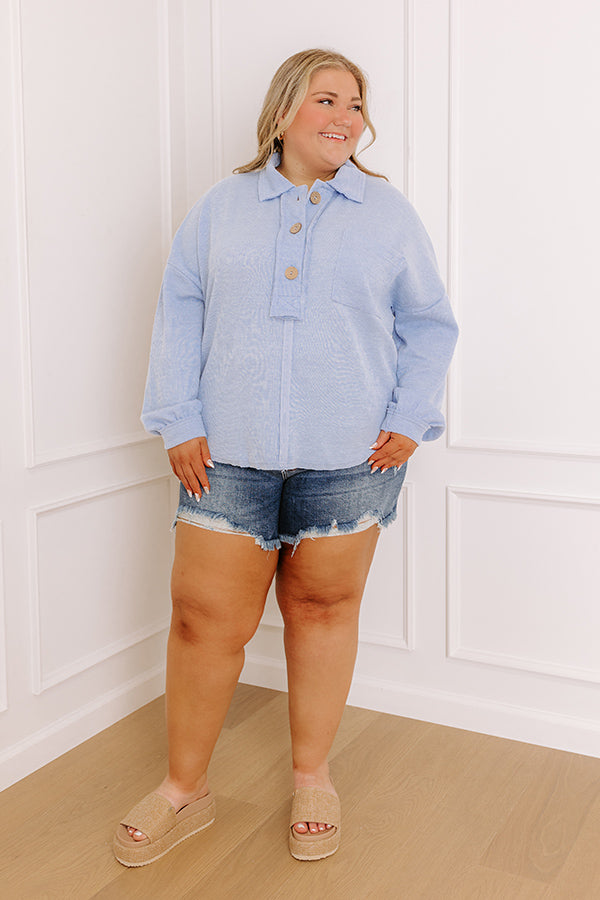Chic Harvest Knit Henley Top in Sky Blue Curves Image - 1